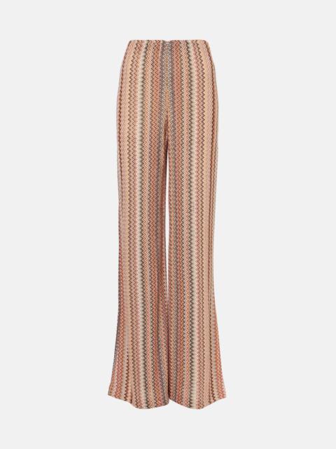 Zigzag cotton-blend wide-leg pants