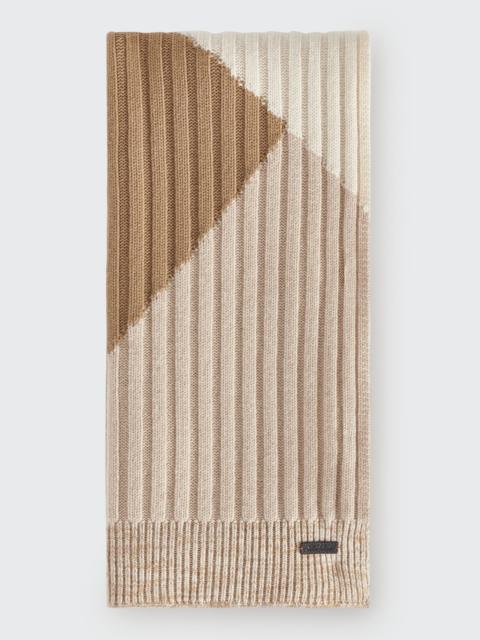 Loro Piana Men's Wool Rib-Knit Colorblock Scarf