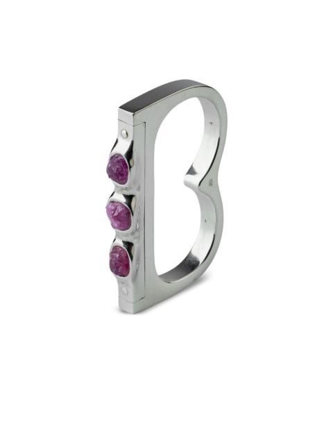 Parts of Four sterling silver ruby double ring