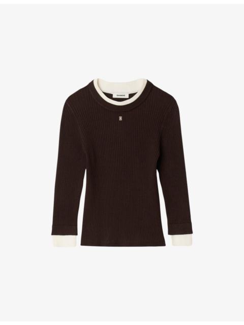 Sandro Brand-Plaque Layered-Trim Knitted Jumper