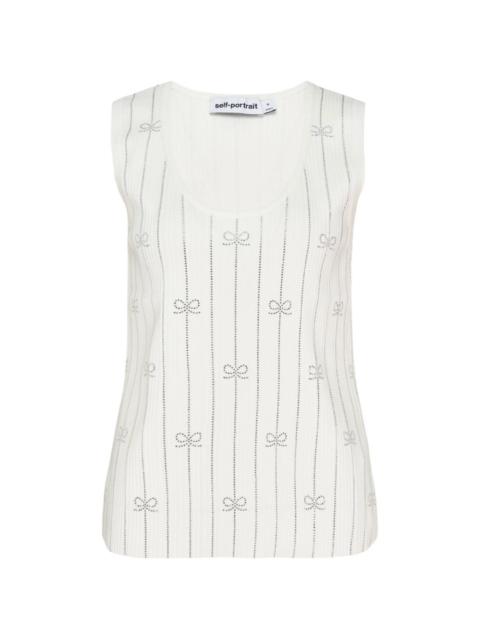 self-portrait rhinestone-embellished striped knit top