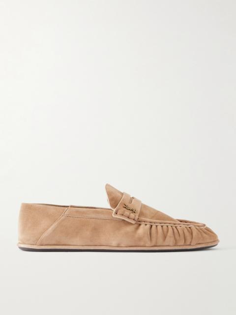 SAINT LAURENT Le Loafer Monogram Logo-Appliquéd Suede Penny Loafers