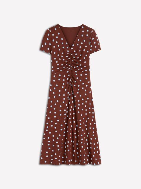 BODEN Una Ruched Front Ponte Dress-Raw Umber, Painted Dot