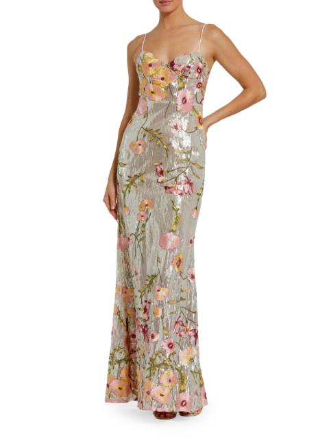 MAC DUGGAL Women's Bustier Floral Appliqué Gown - Silver Multi