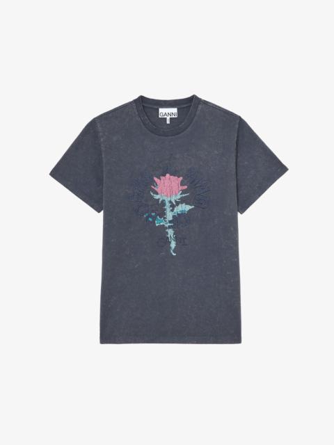 GANNI T-SHIRT WITH ROSE