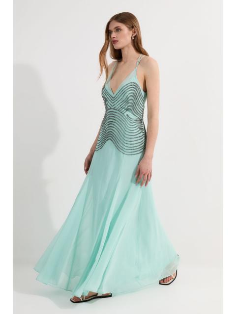 KAREN MILLEN Embellished Geo Strappy Woven Maxi Dress