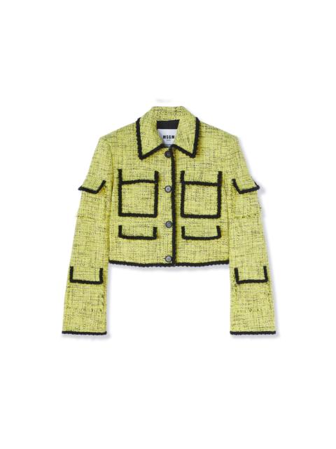 MSGM Salt and pepper tweed short jacket with pockets