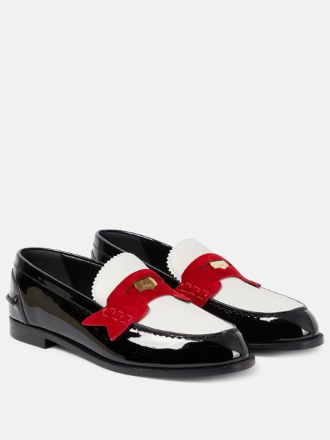 Christian Louboutin Penny suede-trimmed patent leather penny loafers