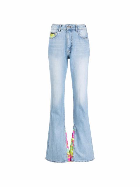 floral insert flared jeans