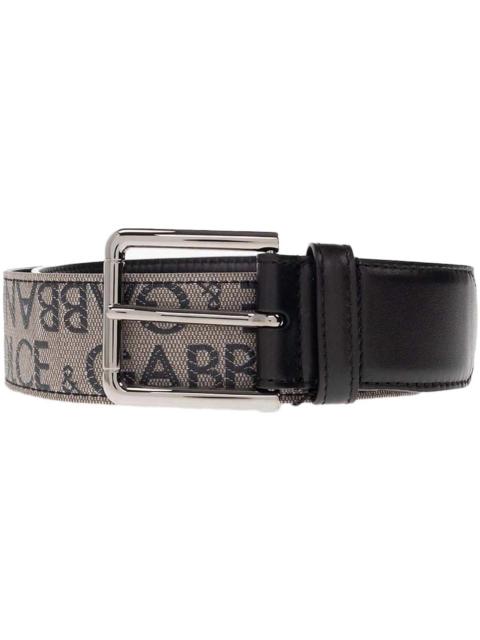 Dolce & Gabbana Dolce & Gabbana Allover Logo Leather Belt Black/Beige