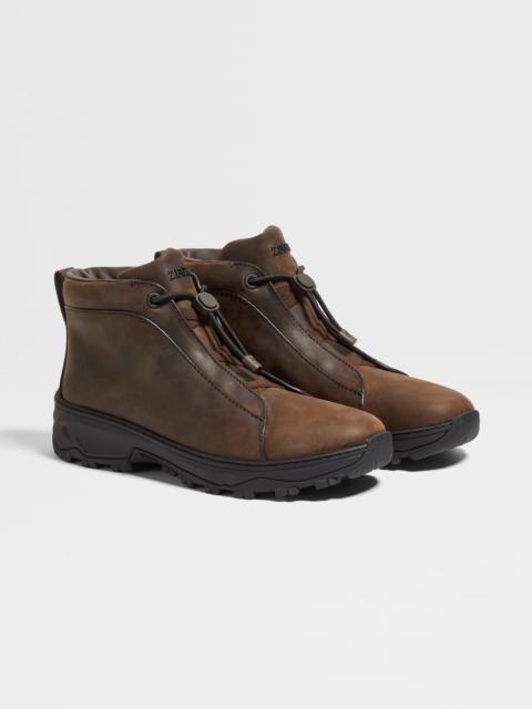 ZEGNA BROWN LEATHER TRIPLE STITCH™ VETTA SNEAKERS