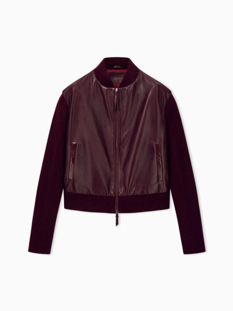 GIORGIO ARMANI BLOUSON JACKET LEATHER WITH CASHMERE KNIT SLEEVES