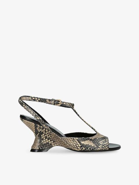 Dries Van Noten Snakeskin-Print 75 Leather Wedge-Heel Sandals
