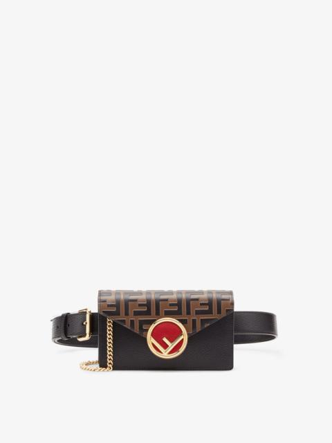 FENDI Pouch made of black leather with the iconic FF pattern in a raised print on the flap and hand-painte