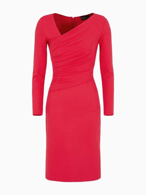 EMPORIO ARMANI Stretch Milano stitch fabric dress with asymmetric cross-over and draping