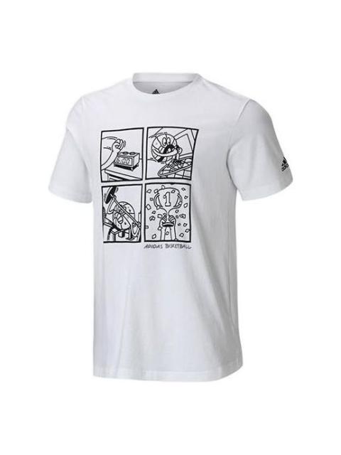 adidas Cartoon Pattern Basketball Sports Short Sleeve White HT4051