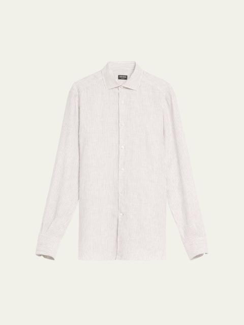 Men's Oasi Linen Stripe Casual Button-Down Shirt