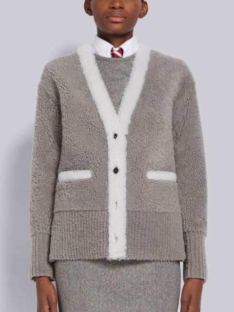 Thom Browne Shearling Contrast Trim V-Neck Cardigan Jacket