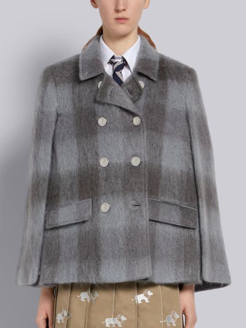 Thom Browne Medium Grey Hairy Mohair Buffalo Check Double Breasted High Break Cape