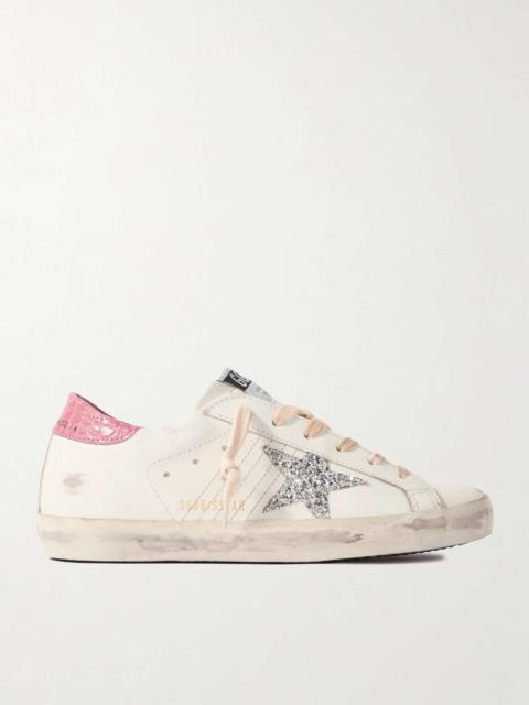 Super-Star distressed glittered leather sneakers