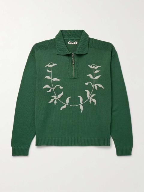 Floret Embroidered Wool Half-Zip Sweater