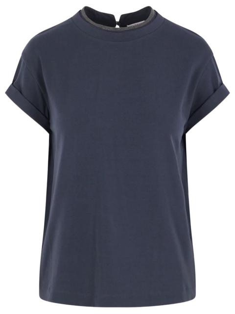 Brunello Cucinelli STRETCH COTTON JERSEY T-SHIRT WITH PRECIOUS FAUX LAYERING