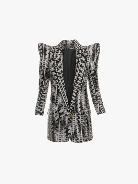 Balmain Long  bicolor jacquard one-button blazer with Balmain monogram
