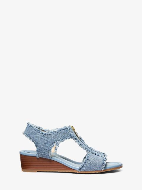 MICHAEL KORS Berkley Frayed Denim Wedge Sandal