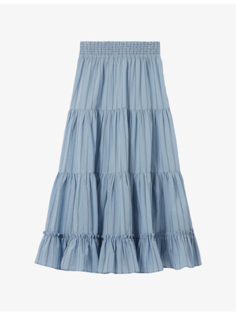 Claudie Pierlot Striped Tiered Modal-Blend Maxi Skirt