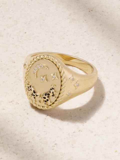 Yvonne Léon Chevalière Ovale La Savane 9-karat gold, diamond and enamel ring Gold