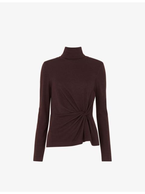 WHISTLES Roll-Neck Twist-Front Woven Top
