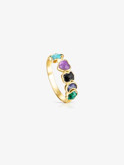 TOUS Glory Ring in 18K gold vermeil with five multicolor Gemstones motifs