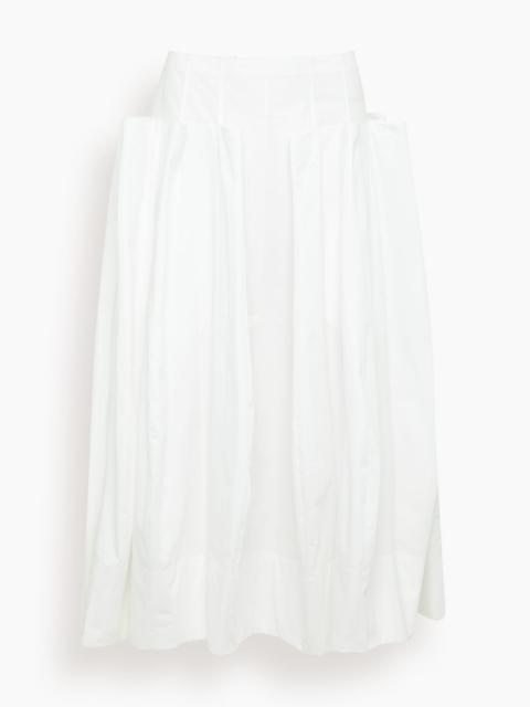 Tibi Compact Poplin Pinch Pleat Full Skirt in White