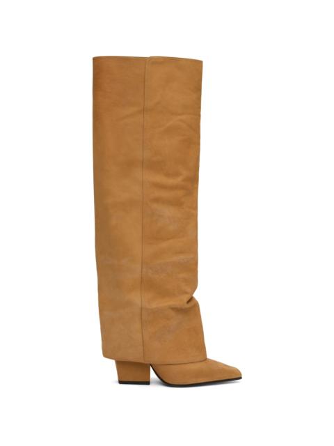 PARIS TEXAS Tan Jane Fold Over Tall Boots