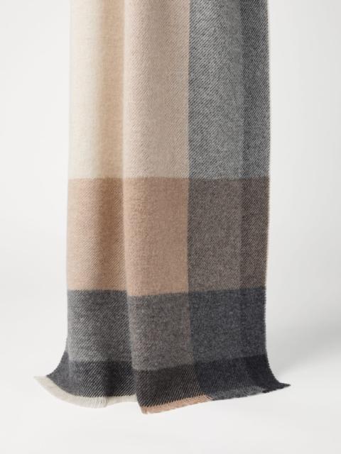 Wool and cashmere checked twill scarf