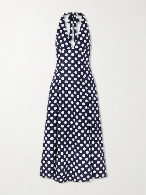 FAITHFULL Murano Polka-dot Linen Halterneck Midi Dress