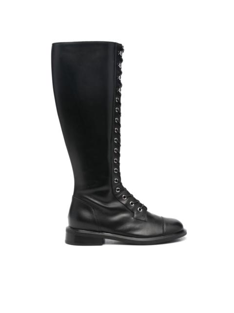 knee-high leather lace-up boots