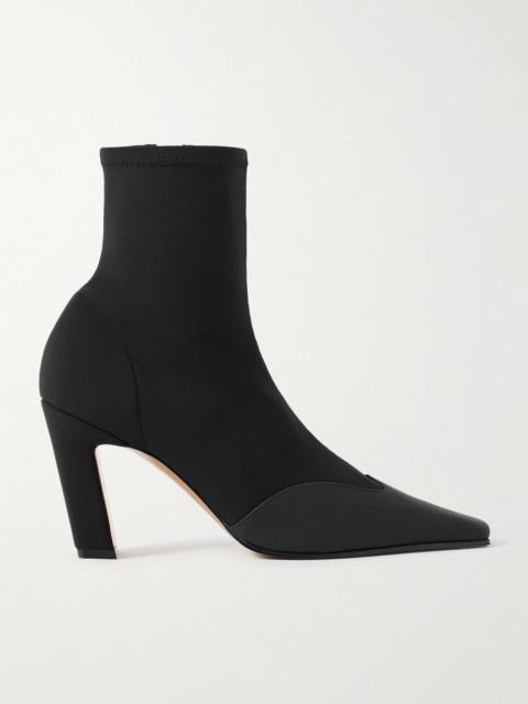 KHAITE Nevada leather-trimmed stretch-knit ankle boots Black