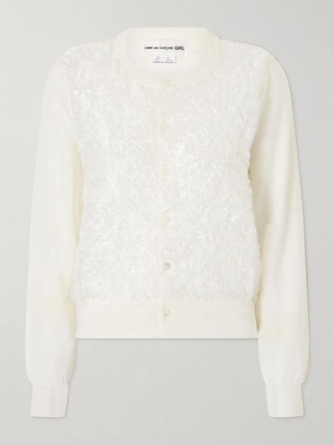 Comme des Garçons GIRL Organza-trimmed wool cardigan White
