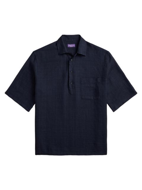 Ralph Lauren Men's Basket-Weave Linen-Blend Short-Sleeve Sport Shirt - Chairman Navy
