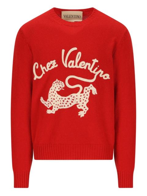 Valentino panther-embroidered wool sweater