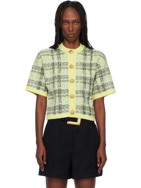 Balmain Yellow Buttoned Shiny Light Tweed Cardigan