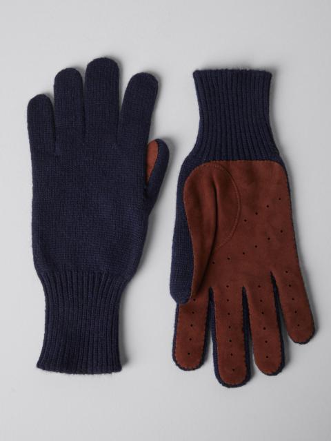 Cashmere knit gloves with suede palm