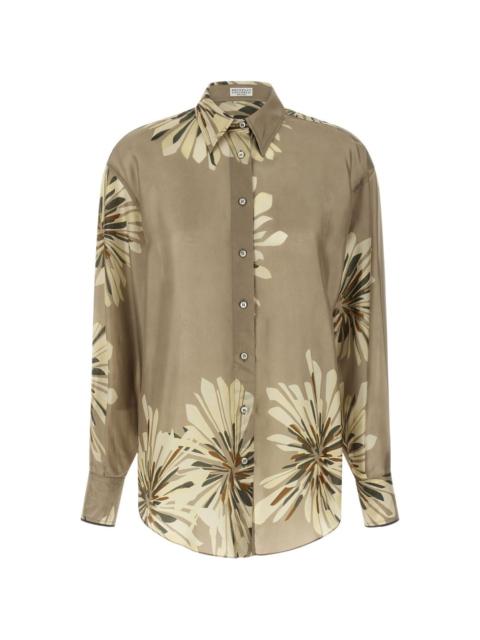 Brunello Cucinelli floral piping silk shirt