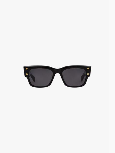 Balmain Black and gold-tone square acetate B-IV sunglasses