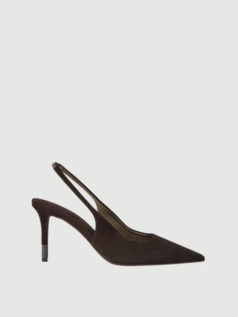 Brunello Cucinelli Suede slingback heels with monili