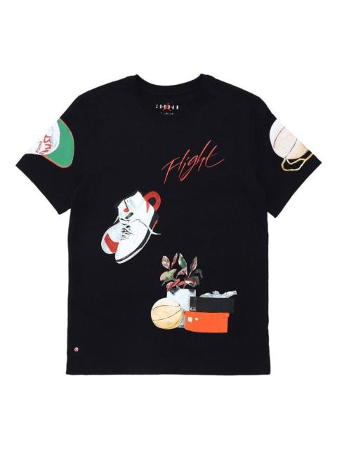 Jordan Men's Air Jordan Shoes Pattern Printing Round Neck Pullover Short Sleeve Black T-Shirt DQ7379-010
