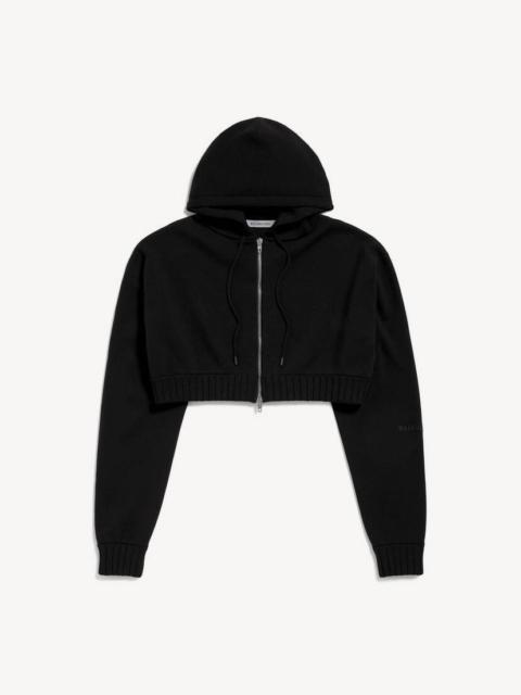 BALENCIAGA Women's Techwear Cropped Zip-up Hoodie in Black