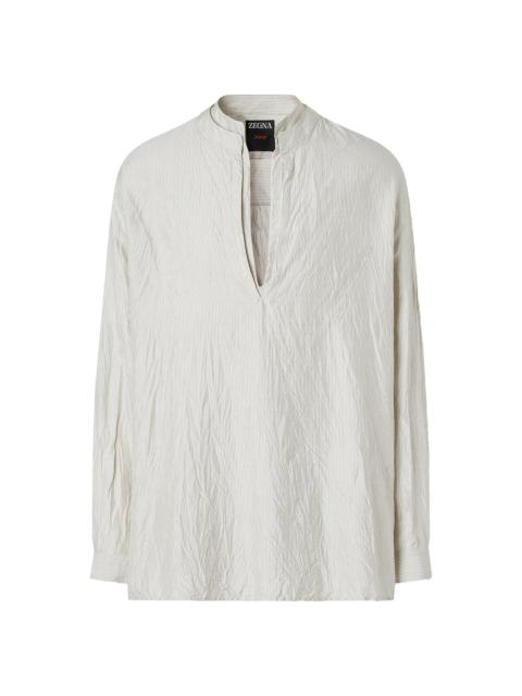 ZEGNA Men's Striped Silk Shirt - White Grey