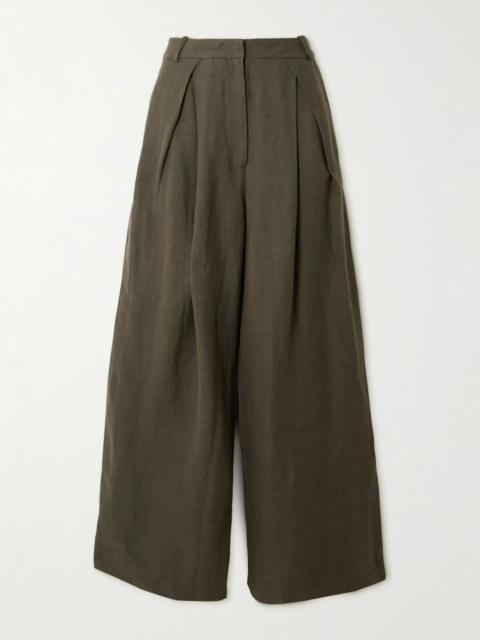 FAITHFULL Astrid pleated woven wide-leg pants Dark green